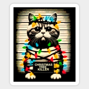 Feline Festivities: Christmas Tree Killer Funny Xmas Tee Magnet